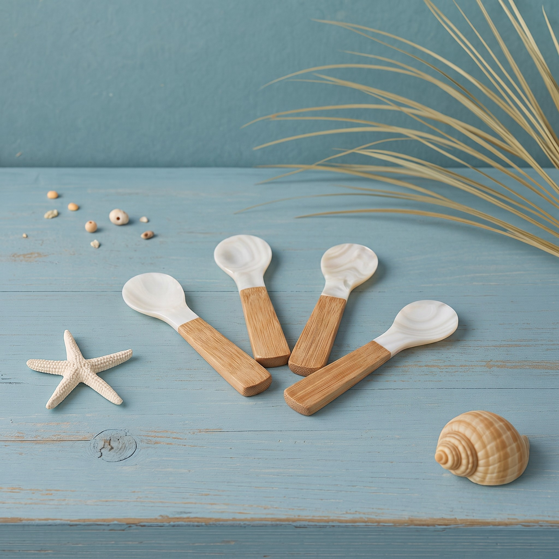 Seashell & Bamboo Spoons, Small, Set of 4