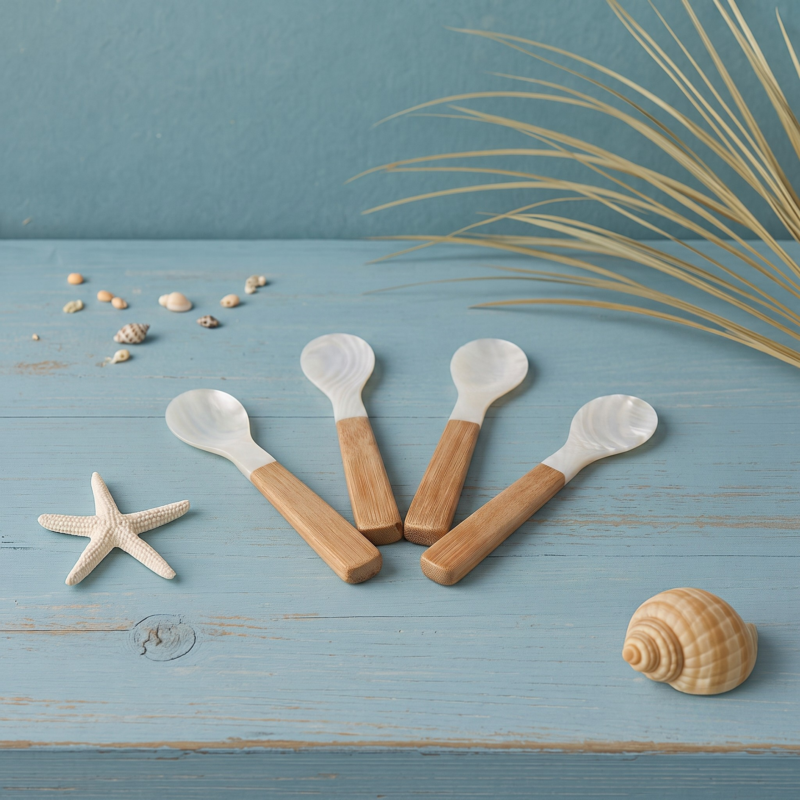 Seashell & Bamboo Spoons, Medium, Set of 4