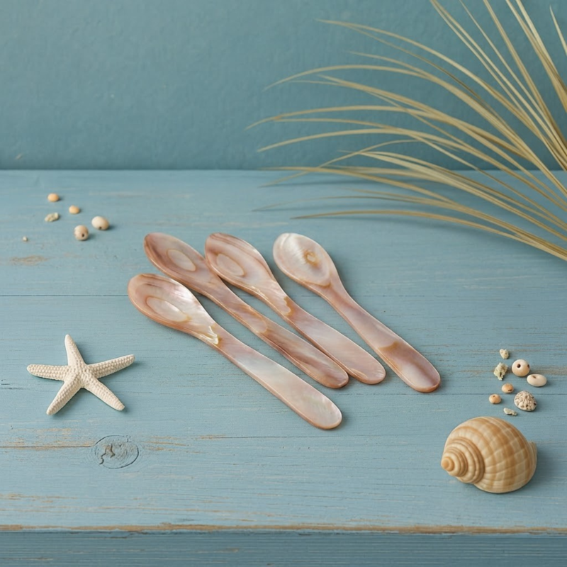 Brown Seashell Spoons, Large Set of 4
