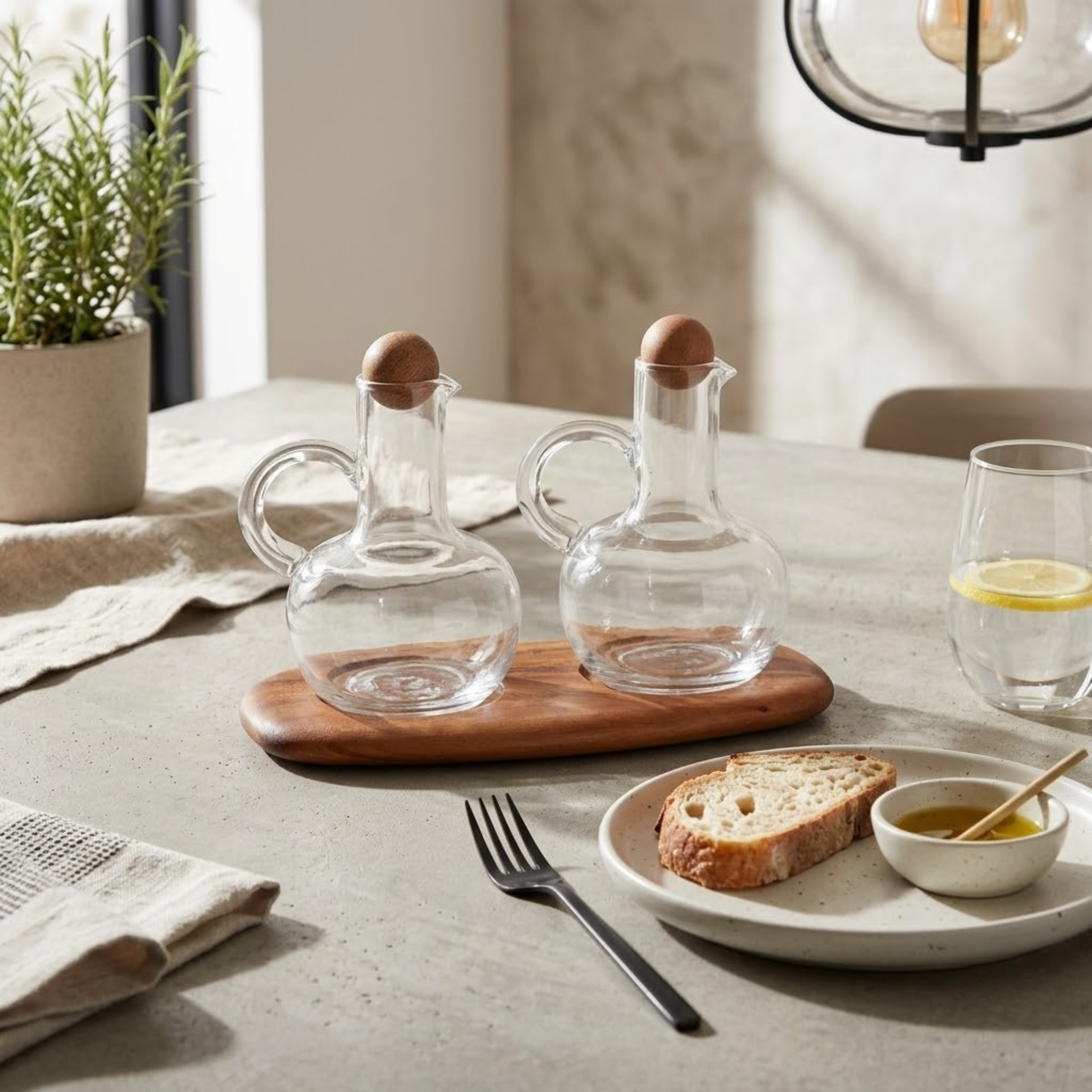 Oil & Vinegar Cruet Set with Acacia Tray - Image 2