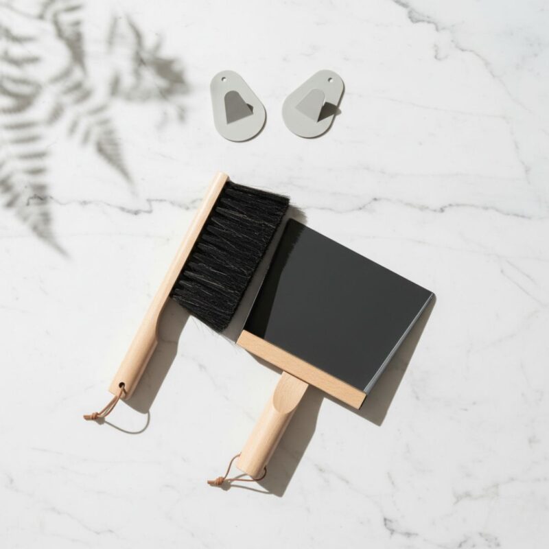 Andree Jardin NATURAL BLACK "Mr & Mrs Clynk" Hand Brush, Dustpan and Wall Hooks