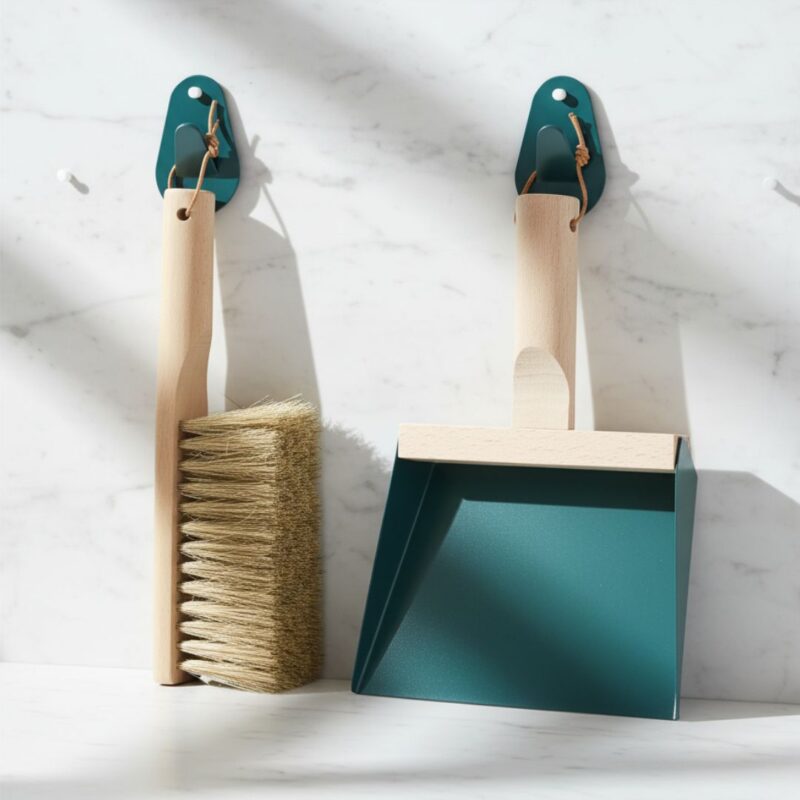 Andree Jardin "Mr & Mrs Clynk" Storm Blue NATURAL Hand Brush, Dustpan and Wall Hooks