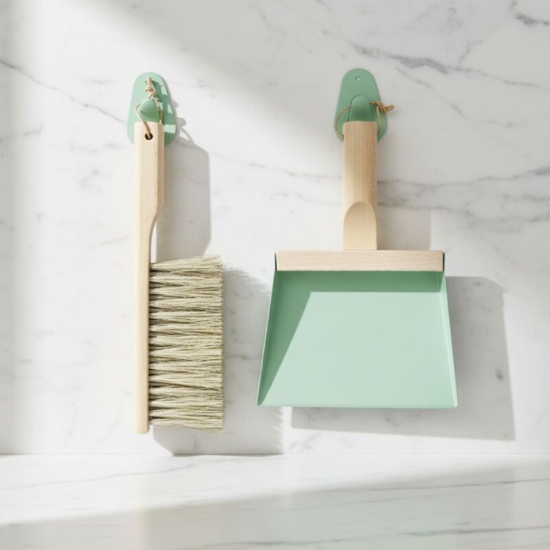 Andree Jardin NATURAL SAGE "Mr & Mrs Clynk"  Hand Brush, Dustpan and Wall Hooks
