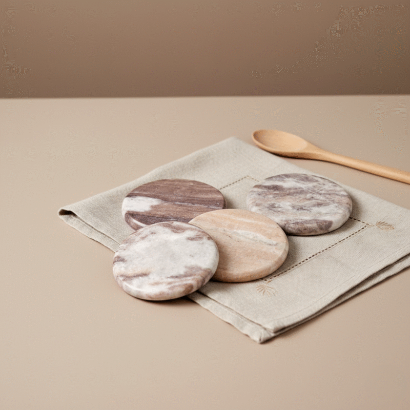 Waterfall Marble Round Coasters, Set of 4