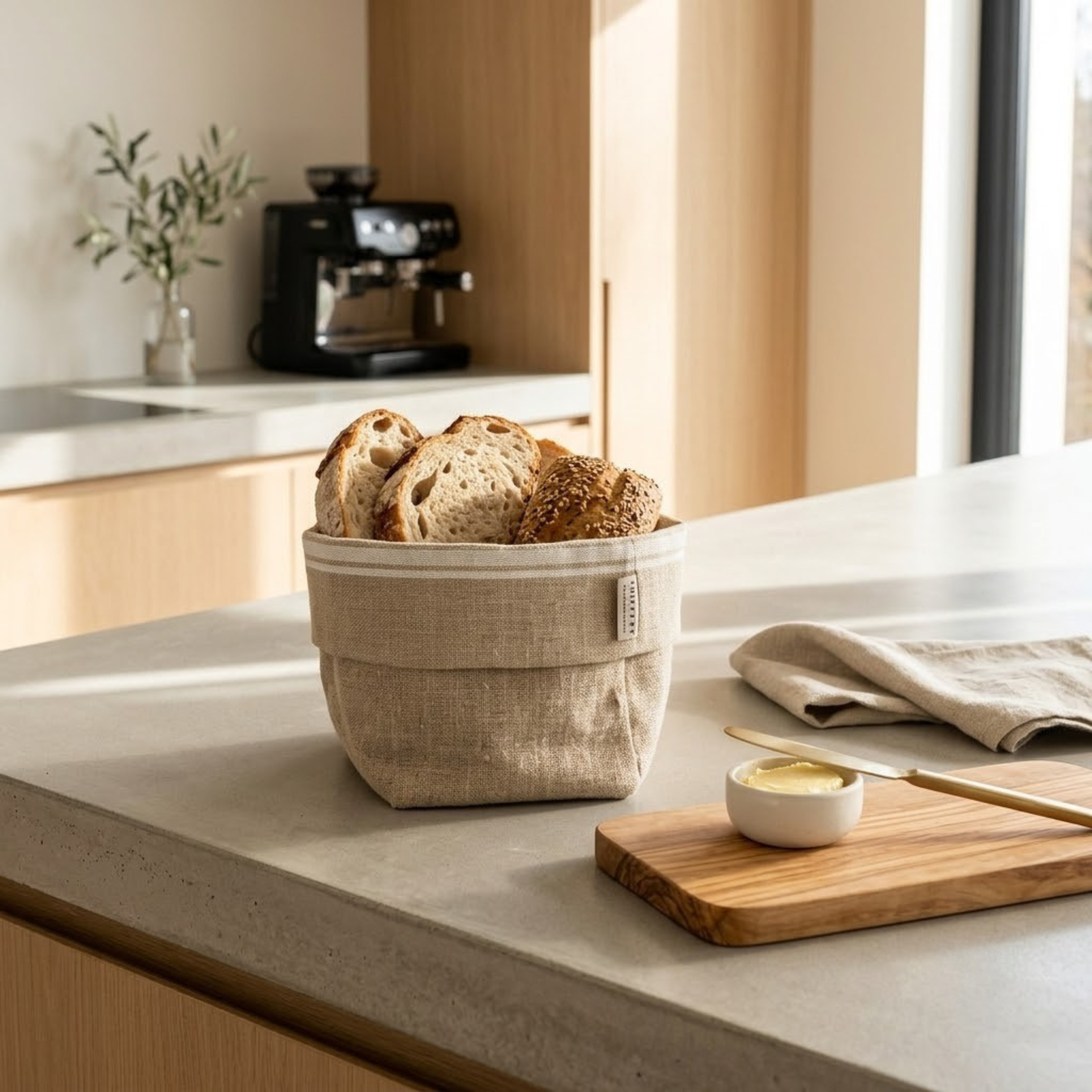 Thieffry Belgian Linen Bread Basket, White - Image 2
