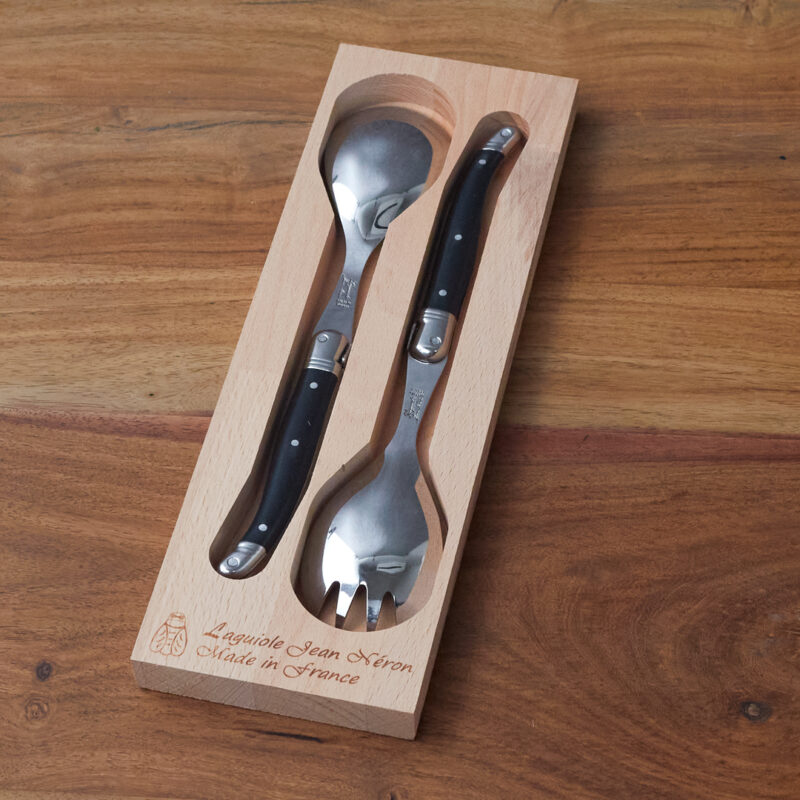 Couverts de Service à Salade Laguiole Noir dans Boîte en Bois