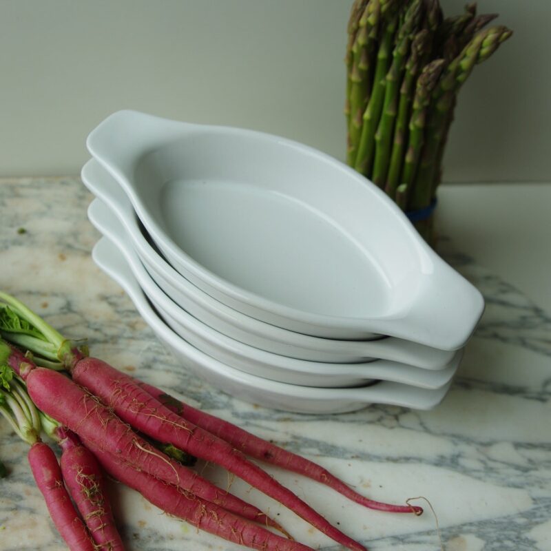 Plat ovale avec anse - Poterie Renault (0,30 L) - Blanc
