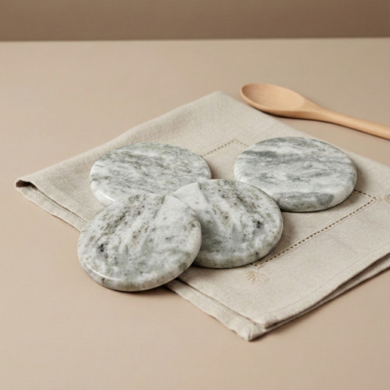 Waterfall Marble Round Coasters, Set of 4