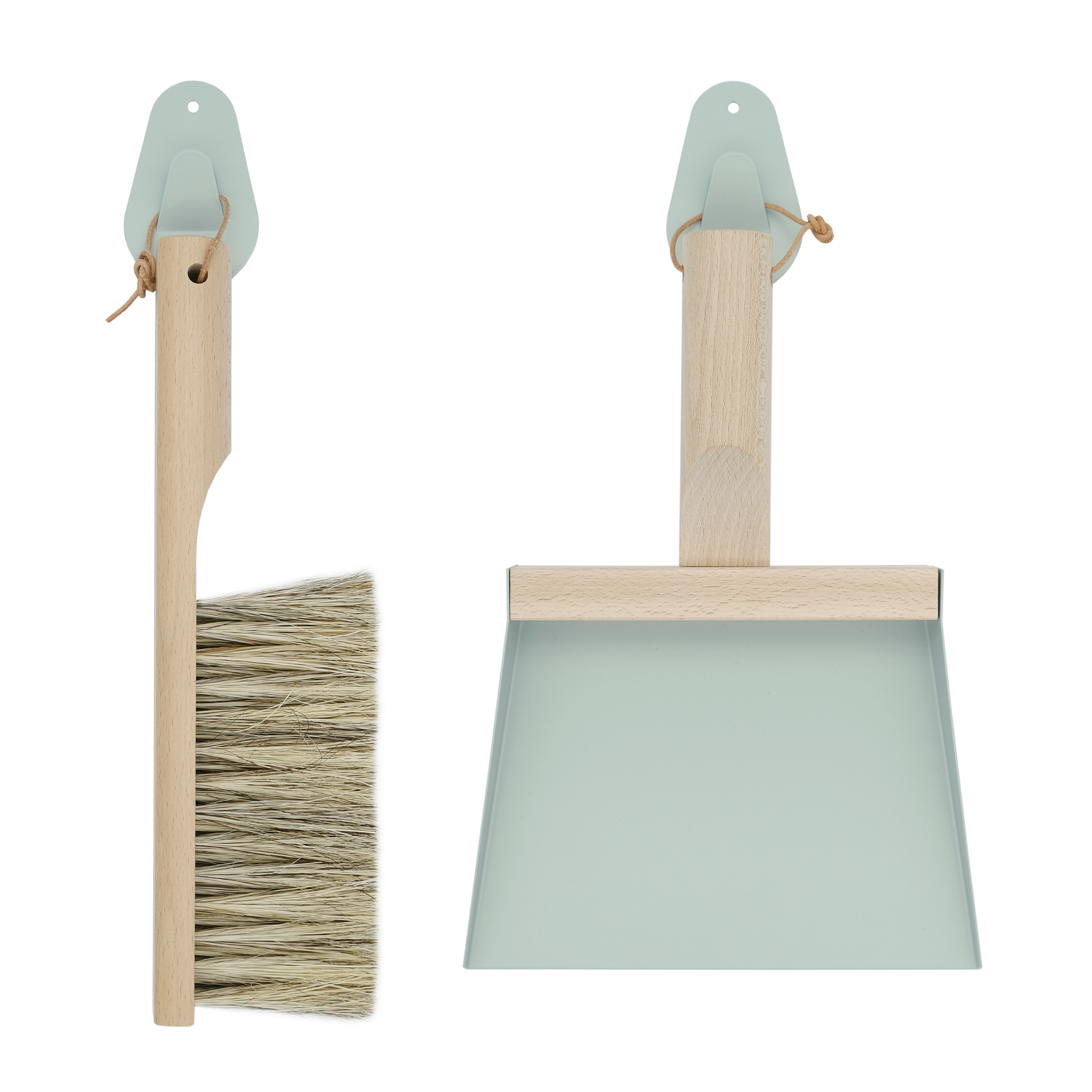 Andree Jardin "Mr & Mrs Clynk" Grey Green NATURAL Hand Brush, Dustpan and Wall Hooks - Image 4