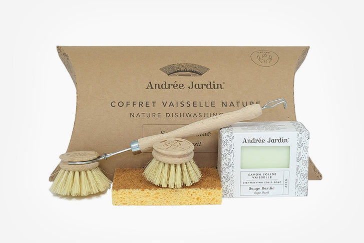 NATURAL Andree Jardin Dish Washing SET/Sage & Basil bar w/ sponge