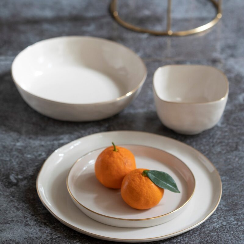 24k Gold Tam Stoneware Dinner Plate, Pearl - Image 4