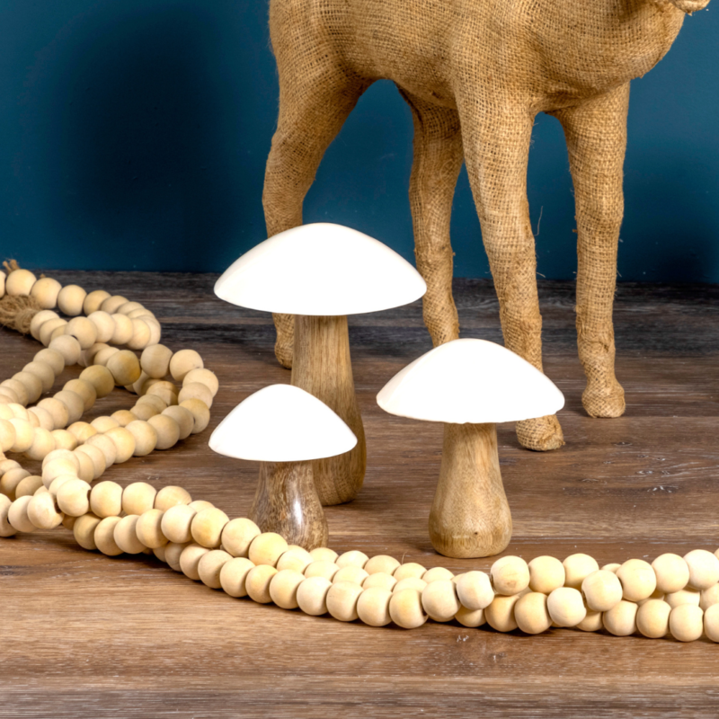 Mango Wood & Enamel Mushroom, Medium