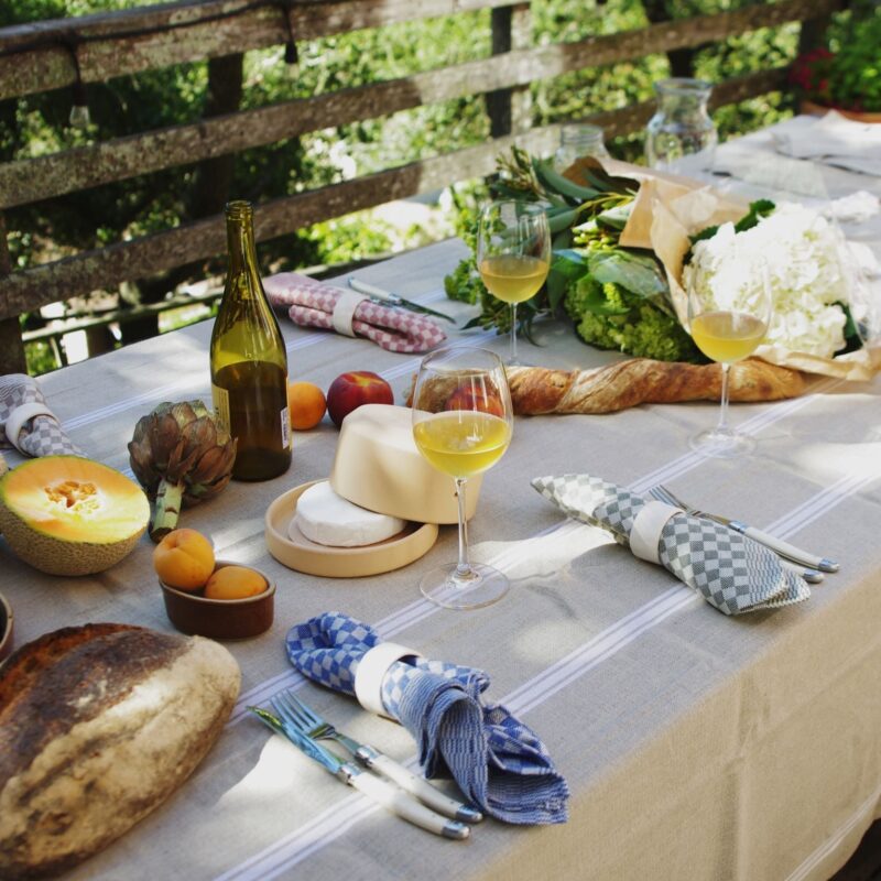 Nappe rectangulaire en lin belge Thieffry, Bleu