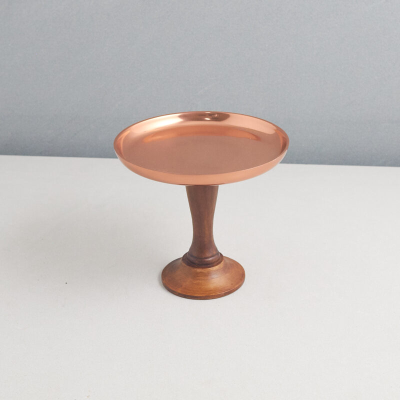 Copper Cake Platter with Teak Base Small