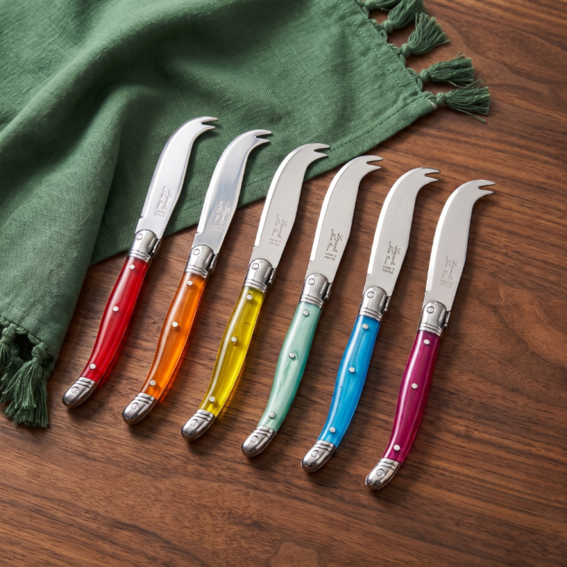 Laguiole 12 Piece Mini Fork Tipped Cheese Knife Set, Rainbow