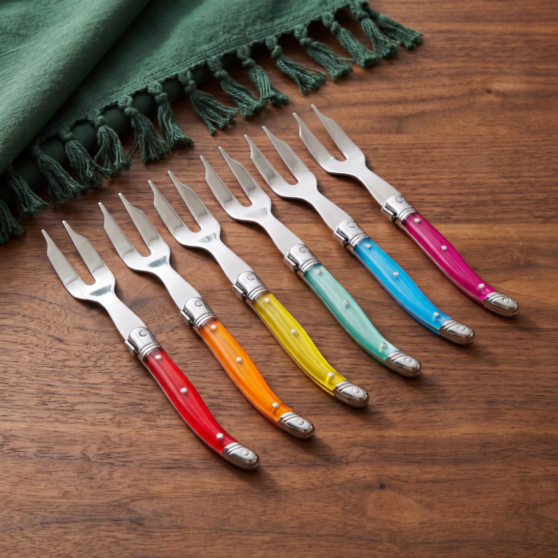 Laguiole 12 Piece Mini Cheese Fork Set, Rainbow