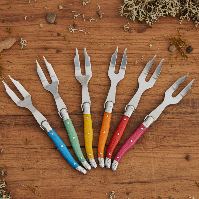 Laguiole 12 Piece Mini Cheese Fork Set, Rainbow