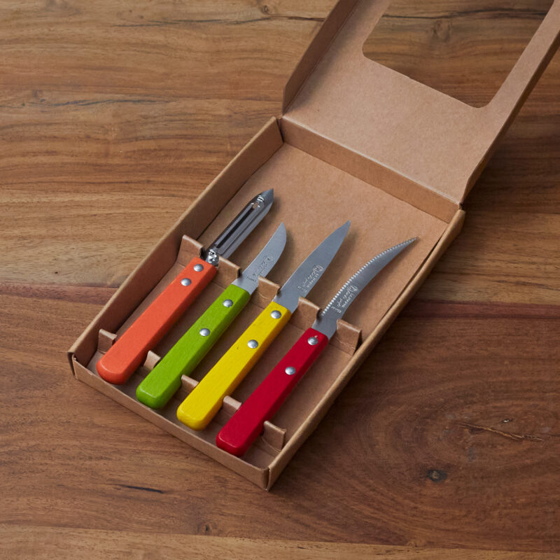 La Fourmi Outils de cuisine en bois colorés, lot de 4