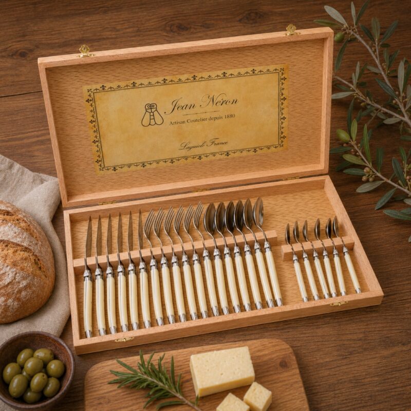 Laguiole 24 Piece Flatware Set, Ivory in Wood Presentation Box