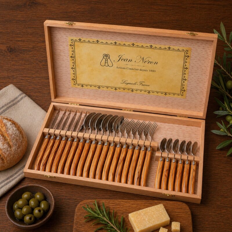Laguiole 24 Piece Flatware Set, Olivewood in Wood Presentation Box