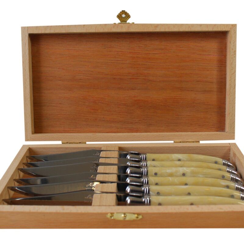 Laguiole 6 Piece Steak Knife Set, Pale Horn in Wood Presentation Box