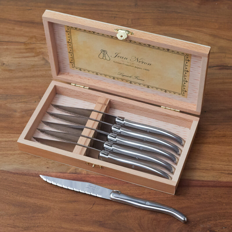 Set de 6 Couteaux à Steak Laguiole, Acier Inoxydable dans Boîte de Présentation en Bois