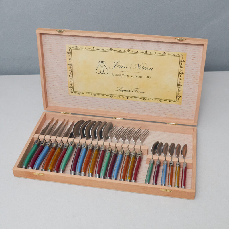 Service de couverts Laguiole 24 pièces, Platine Rainbow dans coffret bois