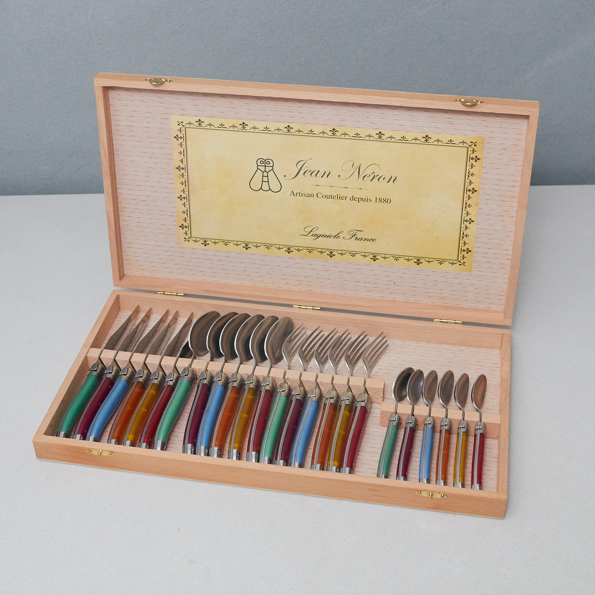 Service de couverts Laguiole 24 pièces, Platine Rainbow dans coffret bois