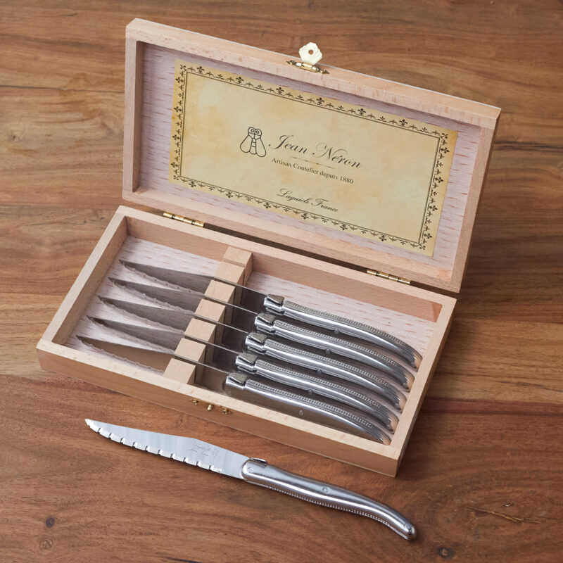 Laguiole 6 Piece Steak Knife Set, Platine Stainless Steel in Wood Presentation Box