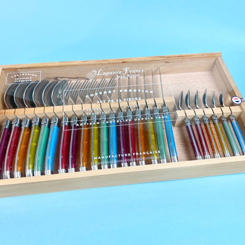 Service de couverts Laguiole 24 pièces, Platine Rainbow dans coffret bois