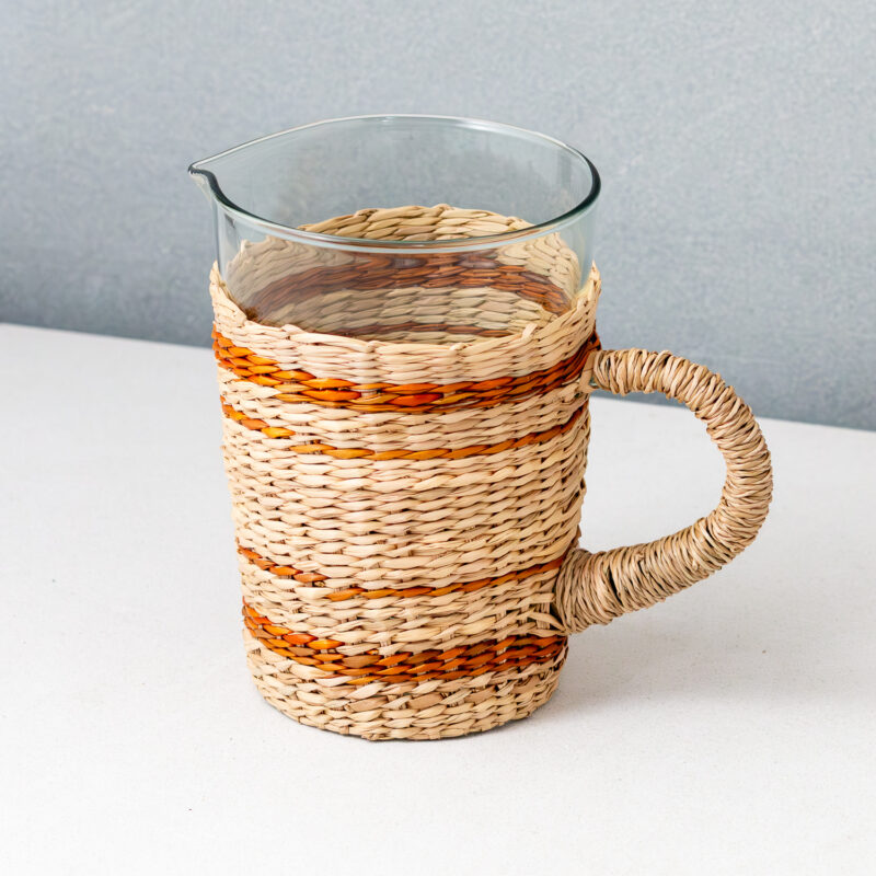 Seagrass Cage Pitcher With Brown Stripe