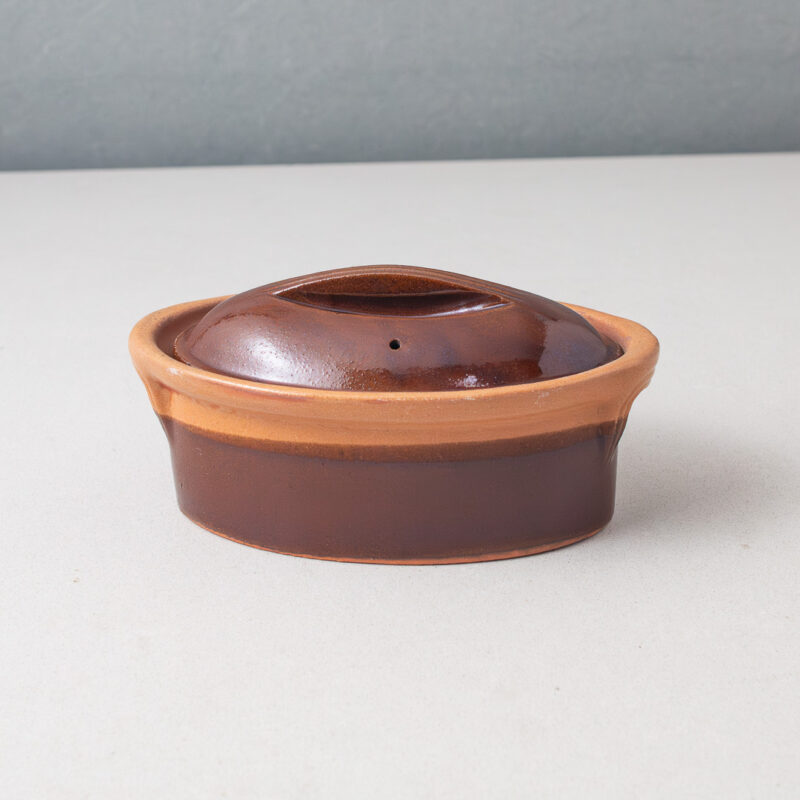 Poterie Renault Plat à pâtisserie ovale AVEC couvercle - Petit (0.65 L) - Marron