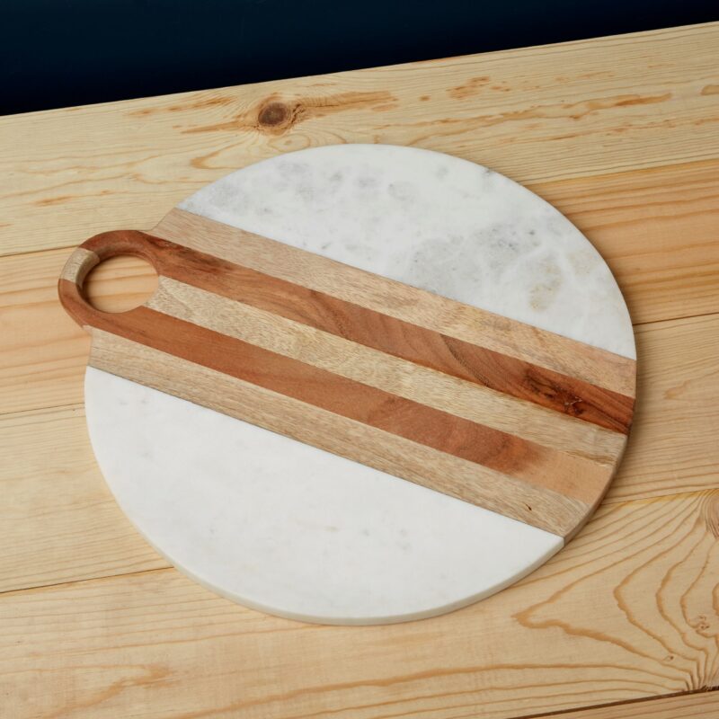 Planche ronde Moa en marbre et bois