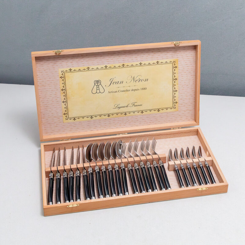 Set de 24 Couverts Laguiole, Noir dans Boîte de Présentation en Bois