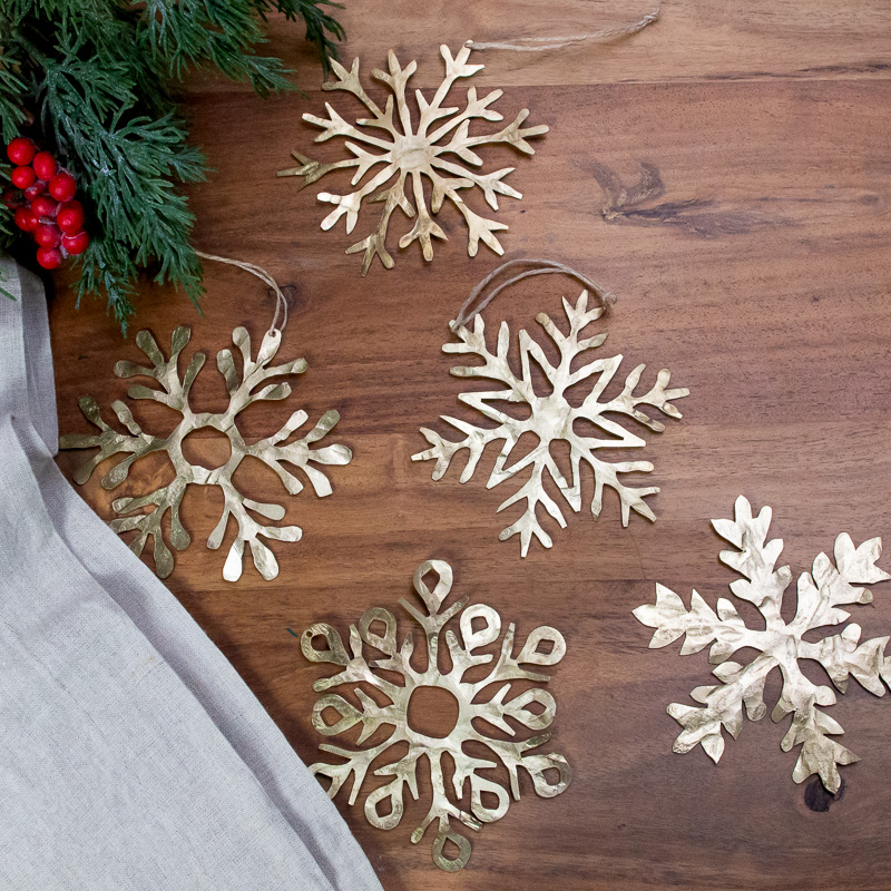 Décorations flocons de neige dorés métalliques, Petits, Lot de 5