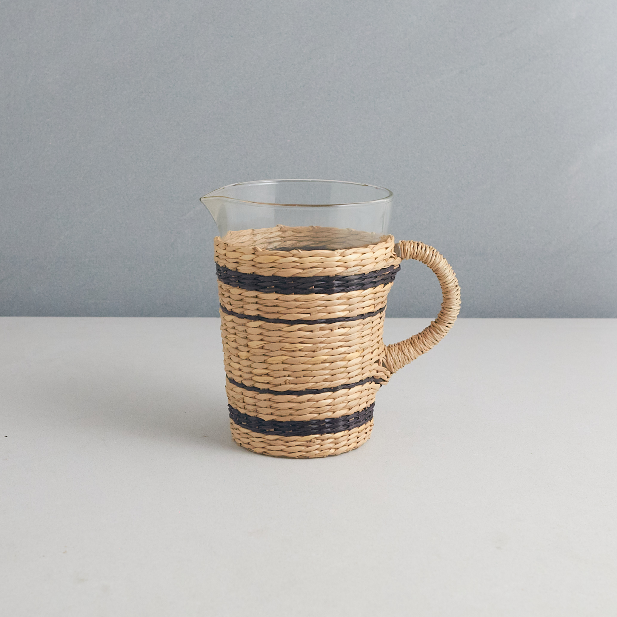 Seagrass Cage Pitcher With Black Stripe