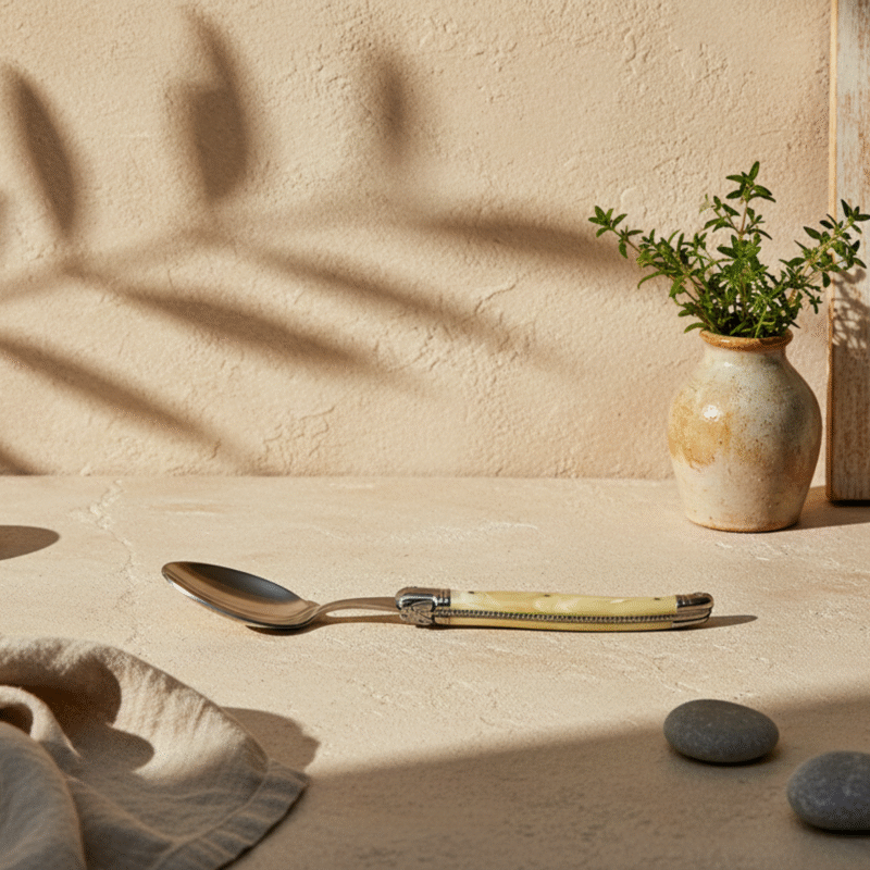 Laguiole Table Spoon, Platine Pale Horn