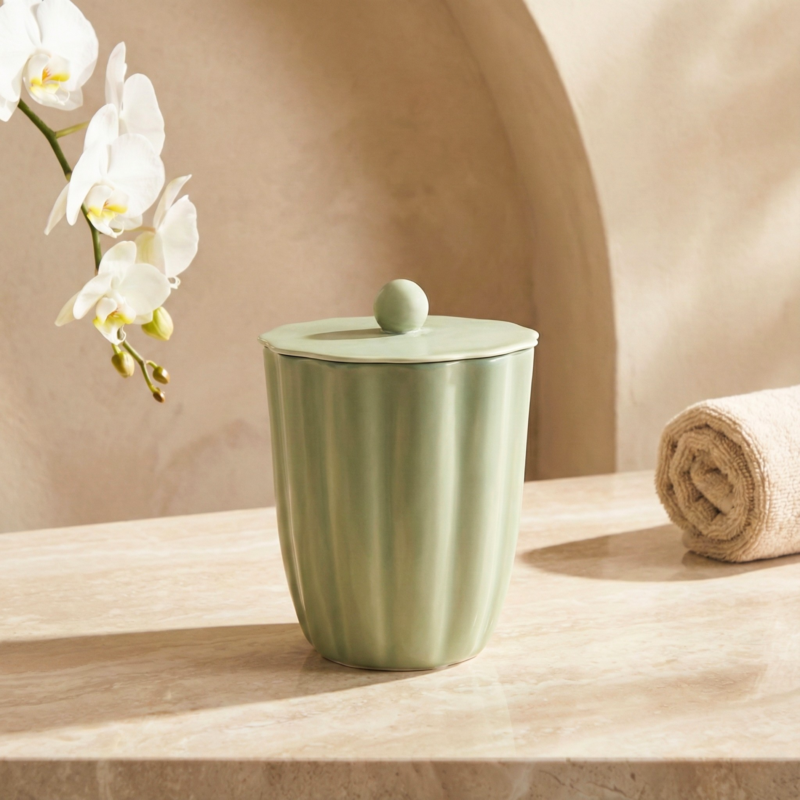 Nera Lidded Jar, Light Green