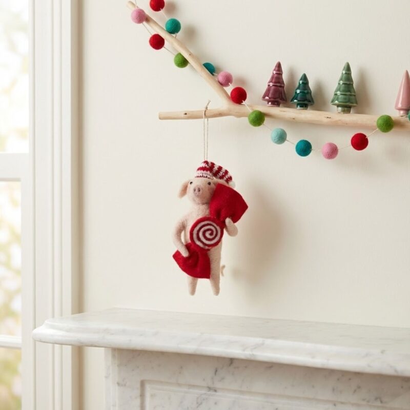 Taffy Candy Pig Felt Ornament