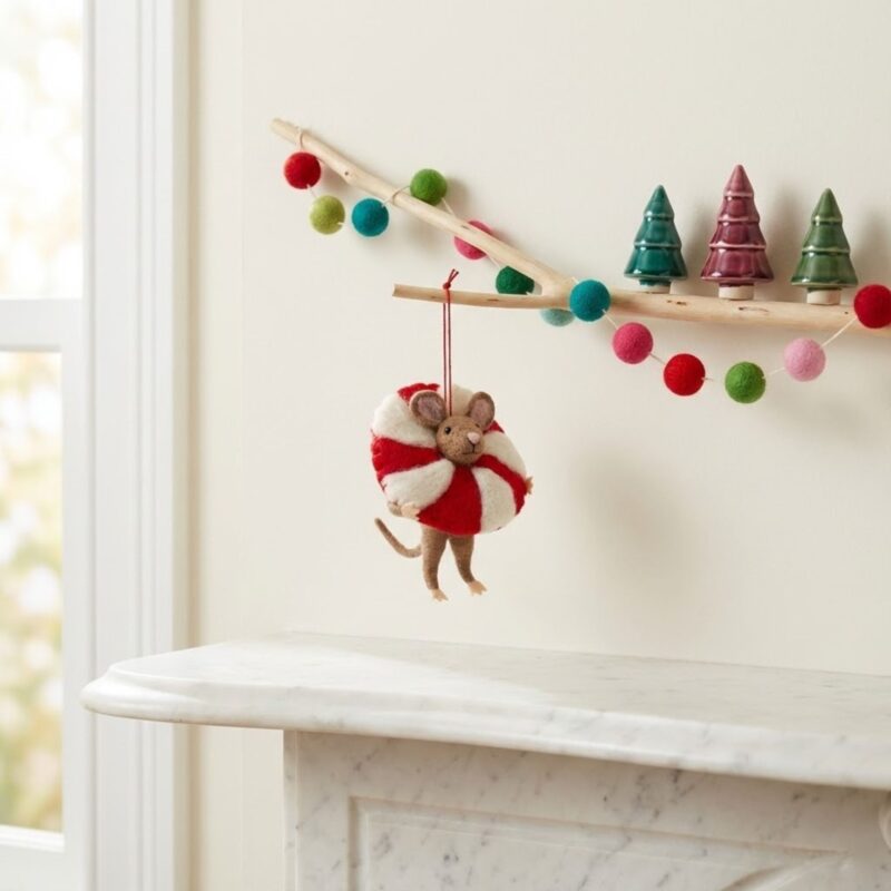 Peppermint Mouse Felt Ornament