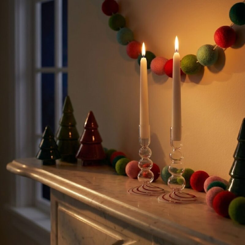 Short Peppermint Borosilicate Glass Taper Holder, Set of 2