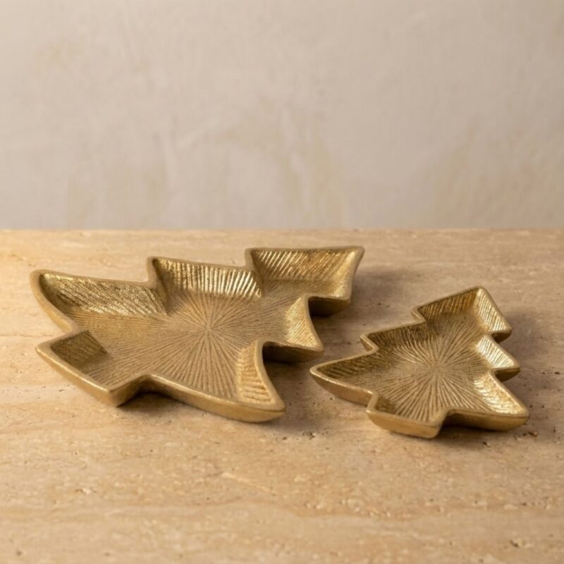 Assiette en forme d'arbre de Noël doré, lot de 2