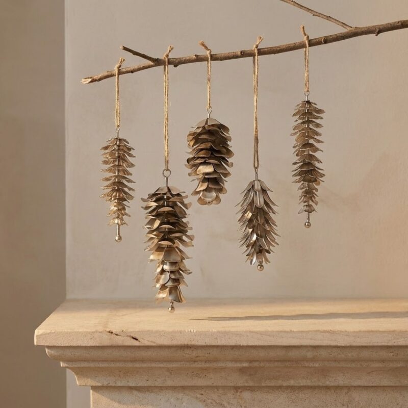 Pinecone Ornament Gold, Set of 5