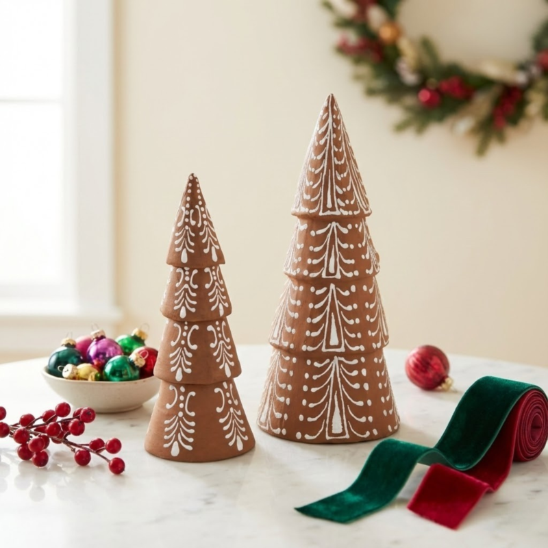 Gingerbread Trees with Frosting, Set of 2