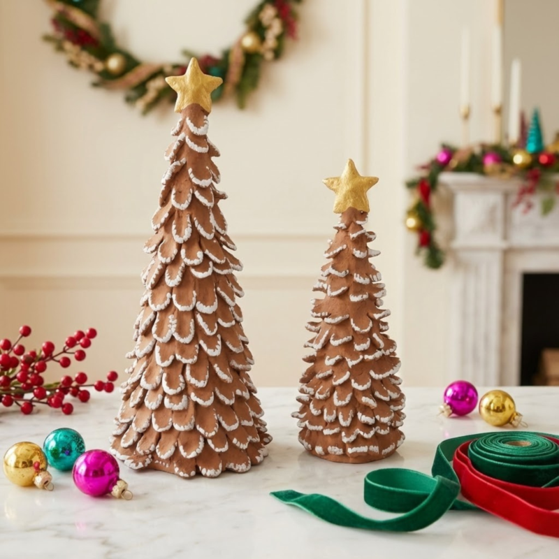 Gingerbread Trees with Star, Set of 2