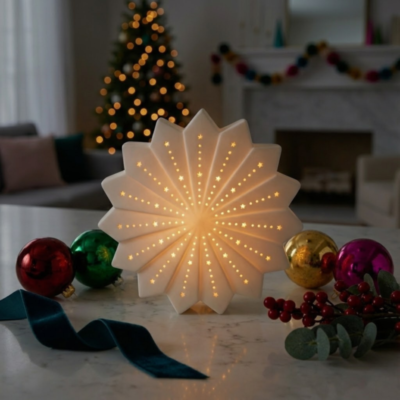 Lit Porcelain Winter Star, Small