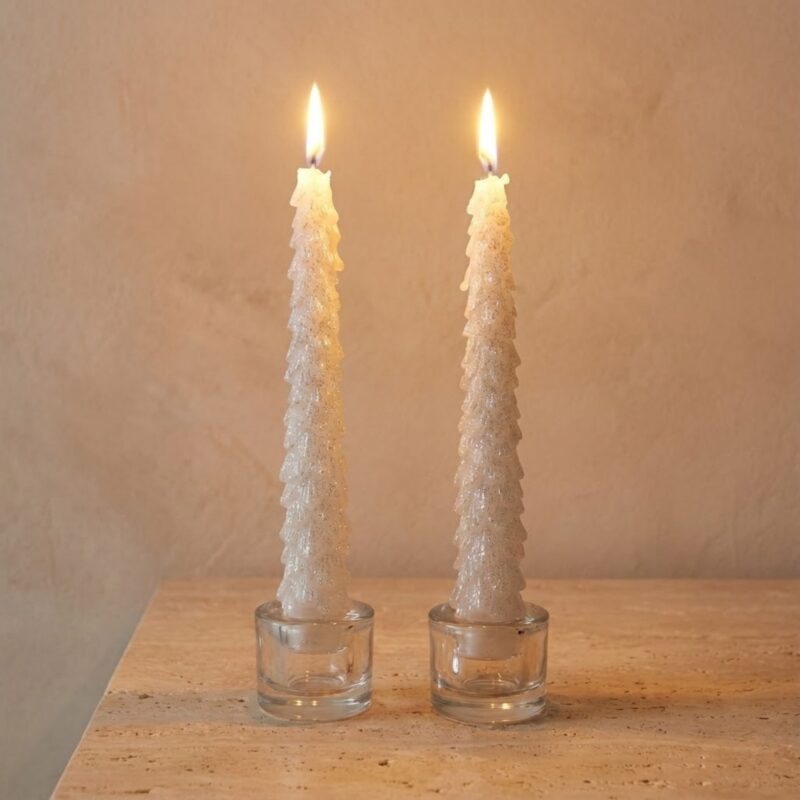 Christmas Tree Taper Candle Set, Snow