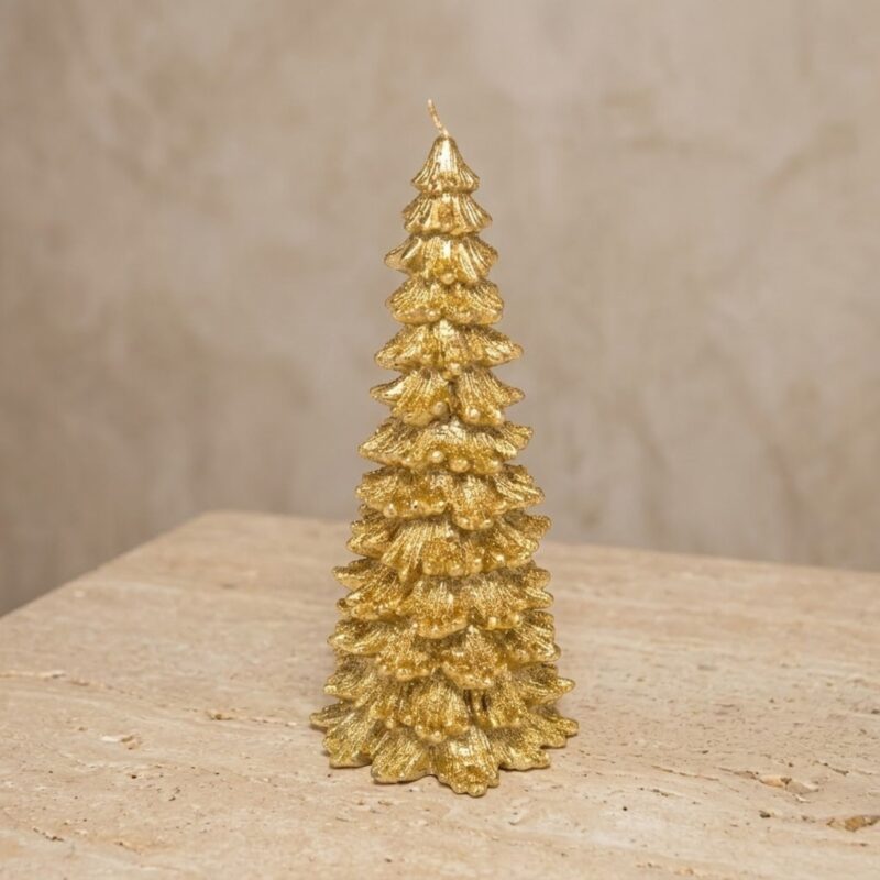 Large Christmas Tree Candle, Gold