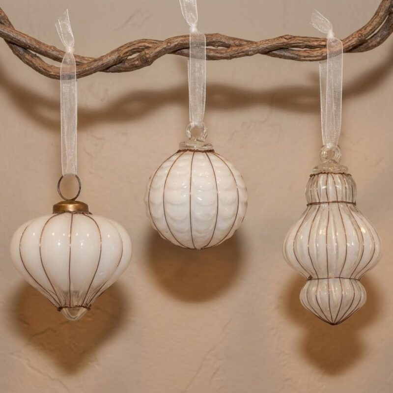Blown Milk Glass Ornaments, Set of 6