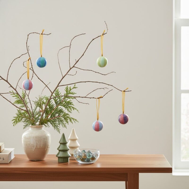 Paper Mache Stripe Mini Ornaments, Set of 10 in a box